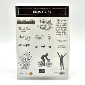Stampin Up Enjoy Life Photopolymer Stamp Set of 15 Stamps Phrases Bike Craft